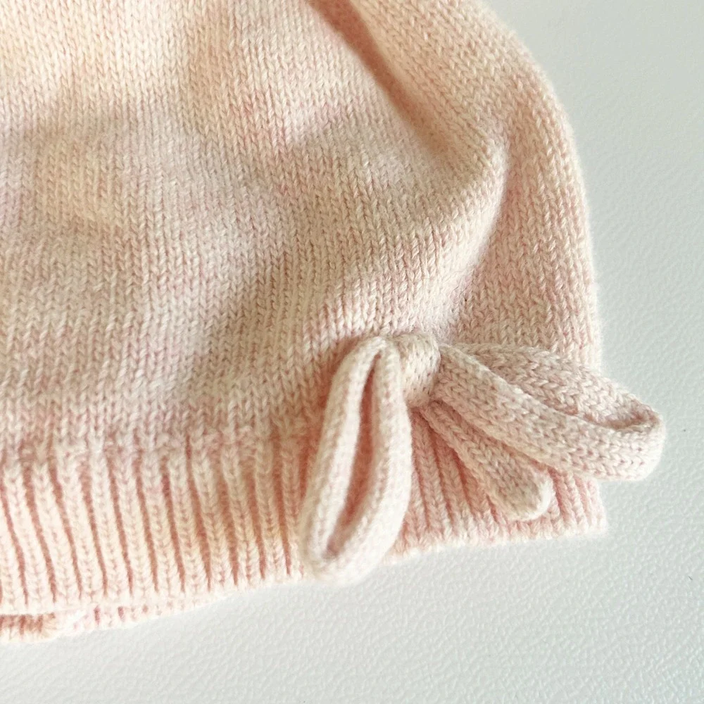 Janie and Jack‎ Baby Girls Pink Knit Bear Ear Bow Coquette Beanie Hat Size 0-3M